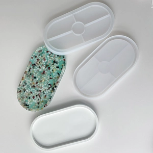 Oval silicone resin mold set for DIY coasters and terrazzo style decorative trays