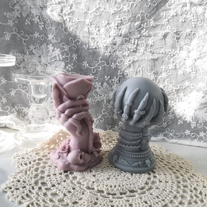 Moule en silicone de main gothique avec rose et crâne pour bougies en résine