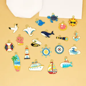 Ocean Series DIY Jewelry Accessories Enamel Zinc Alloy Sea Turtle Shell Anchor Lighthouse Charms Pendants For Earrings Necklace