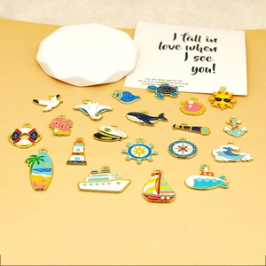 Detailed display of colorful ocean themed alloy charms for DIY jewelry projects