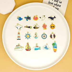 Collection of ocean-themed alloy enamel charms for DIY jewelry making