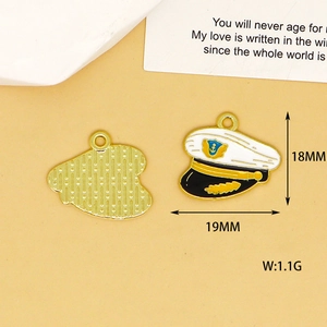 Close-up detail of nautical captain hat enamel charm showing 18x19mm dimensions and weight