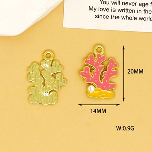 Coral alloy enamel charm with 20mm height and 14mm width for DIY jewelry
