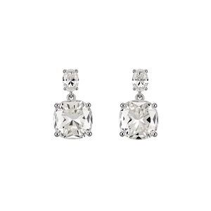 Elegant cushion-cut cubic zirconia drop earrings with 18k gold plated silver studs