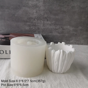 DIY silicone mold for concrete flower pots with textured stripe and jagged rim details