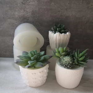Silicone flower pot mold for DIY succulent planters with heart and leaf textures
