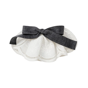 Elegant Korean style white lace hair clip with a charcoal linen bow for a sweet look