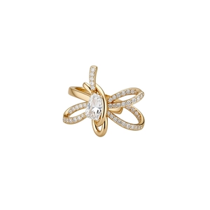 Exquisite gold ear cuff with sparkling zircon bow design and central rectangular stone
