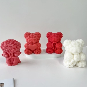Set aus 3D-Rosenbär-Silikonformen für DIY-Kerzen und Seifen zum Valentinstag