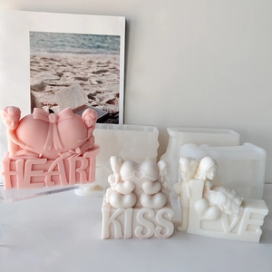 DIY 3D Couple Heart Kiss Love Silicone Candle Mold For Valentine's Day Wedding Cake Decorating Gypsum Soap Resin Craft Making Tool