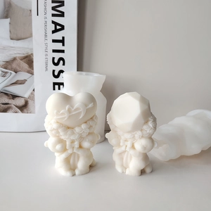 DIY rose bear silicone mold for Valentine heart and diamond scented candle making