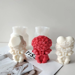DIY rose bear silicone mold for making scented candles and plaster art crafts