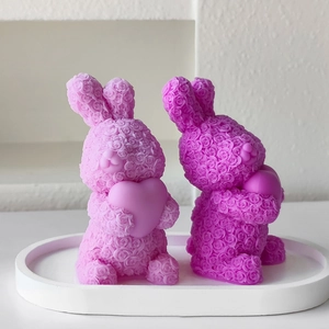 Rose textured rabbit candle molds in purple and pink for Valentine DIY crafts