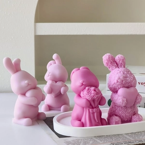 Cute bunny silicone molds for DIY scented candles with heart and rose relief patterns