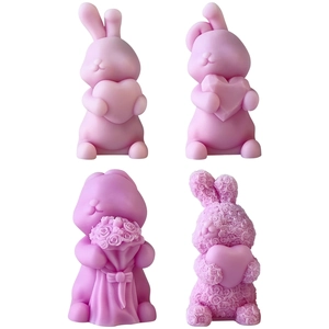 Set of four cartoon rabbit silicone molds for Valentine's DIY aromatherapy candles