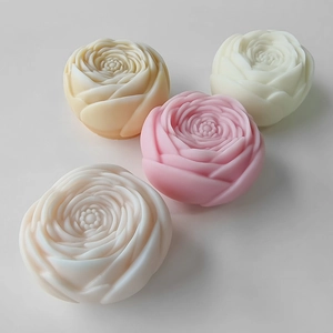 3D rose flower molds for candle making and baking in four soft pastel colors