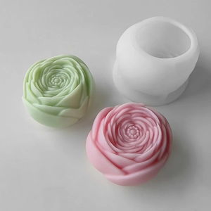 Detail view of 3D rose flower silicone mold with multilayered petals for DIY candle making