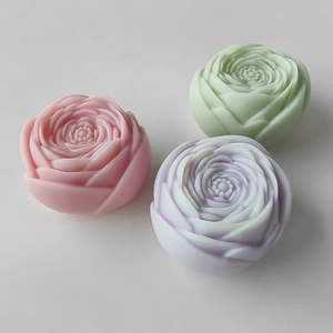 Set of three 3D rose-shaped silicone molds for candle, soap, and DIY baking in pastel colors