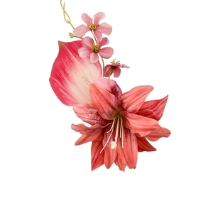 Elegante molletta per capelli con fiori di giglio corallo artificiali per vacanze estive