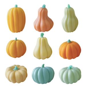 Set of 9 realistic mini pumpkins in assorted Morandi colors for festive home decor