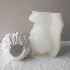 DIY David sphere silicone mold for concrete flower pots with wavy texture and finished product