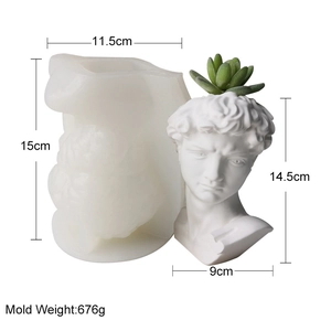 Silicone mold for DIY David bust planter pot, 15cm height for plaster and concrete crafts