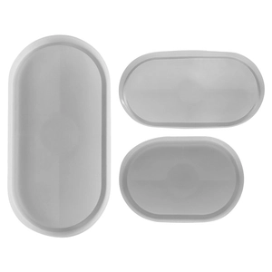 Three-piece set of oval silicone molds for DIY resin trays and plaster coasters