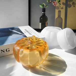 Pumpkin silicone mold for DIY resin storage jars and Halloween candle holders with lid