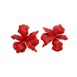 Bold red matte lacquer flower stud earrings with a stylish oversized orchid design for women