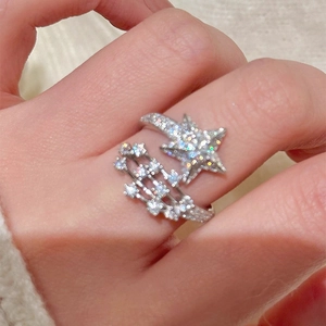 Eleganter Stern Zirkonia Offener Ring Für Damen Leichter Luxus Sternschnuppen Design Verstellbarer Fingerring Modeschmuck Silber Farbe