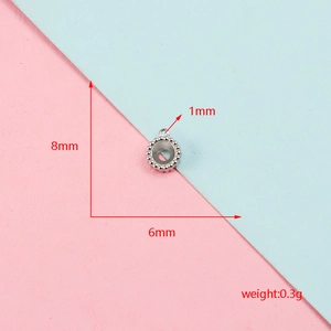 Detail van een 6 mm roestvrijstalen ronde hangerbasis met afmetingen en gewichtweergave