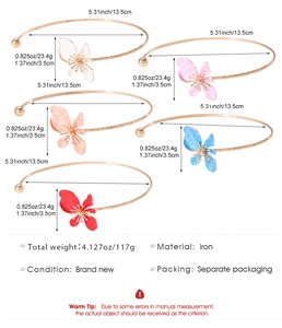 Detailed size guide for colorful butterfly petal necklaces with material and weight