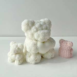 3D Rose Bear Silicone Mold for DIY Scented Candles and Soap Crafting in Multiple Sizes