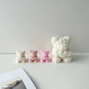 Detail of DIY teddy bear silicone mold set with rose petal texture and heart shapes