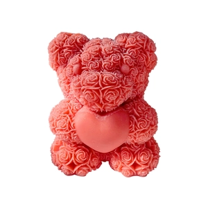 Pink rose bear mold featuring micro rose textures and a heart center on white background