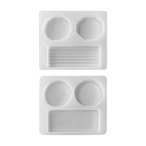 Silicone coaster resin molds with circular, octagonal and rectangular geometric cavities
