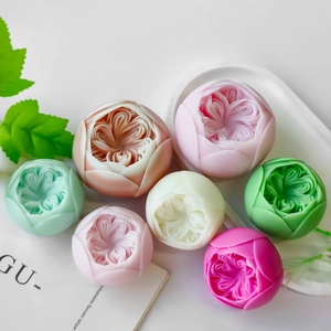 Detailed macro view of realistic Austin rose petals on scented flower candles