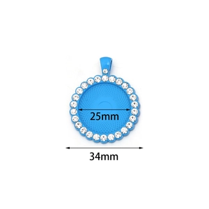 Blauer 25mm runder Anhänger mit weißen Strasssteinen und Gitterstruktur für DIY-Schmuck