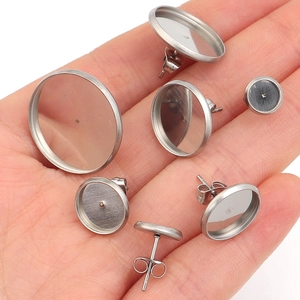 Edelstahl-Ohrstecker-Basis mit rundem Tablett in verschiedenen Größen für DIY-Schmuck