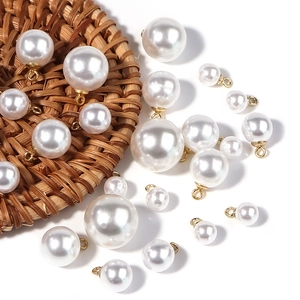 High Gloss Faux Artificial Pearl Charms With Gold Alloy Loop DIY Jewelry Making Accessories Round Artificial Pearl Pendants For Necklace Crafts