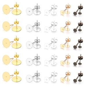 Flat head earring studs and butterfly backs in 5 metal finishes for DIY jewelry making