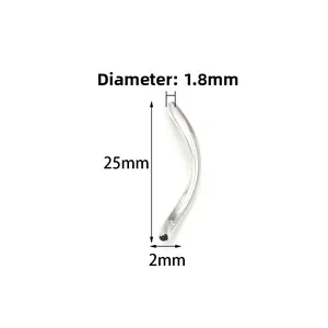 Detailed view of silver curved spacer tube with 1.8mm aperture for DIY jewelry making