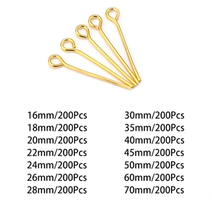 Detailed size chart for golden eye pins ranging from 16mm to 70mm for DIY jewelry making