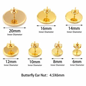 Vergoldete Edelstahl-Ohrstecker-Rohlinge in 6 mm bis 20 mm für DIY-Schmuckherstellung