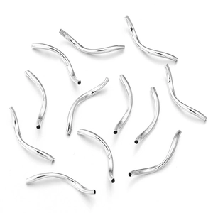 Polished silver noodle beads for DIY jewelry making with smooth curved tube design