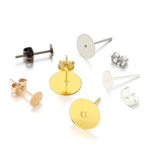 Flat round base earring studs and butterfly backs in four assorted metal colors for DIY