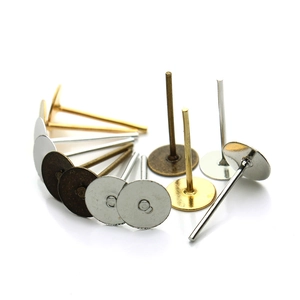 Flat head stud earrings posts in various metal finishes for DIY jewelry making