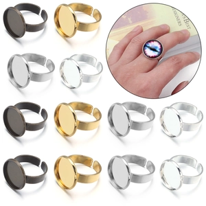 DIY adjustable copper ring blanks with flat round base trays in gold silver and bronze