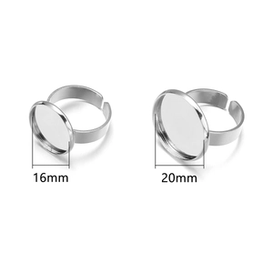 Adjustable silver copper ring base trays with 16mm and 20mm round flat pads for DIY