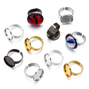 Adjustable copper ring blanks with flat round trays for DIY jewelry making in multiple colors